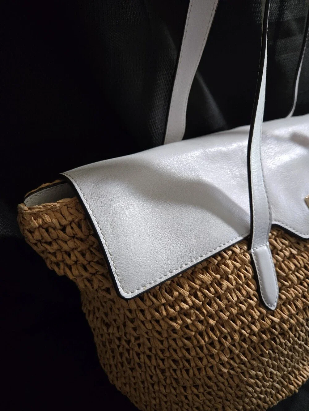 Michael Kors Naomi White Leather Trim Natural Straw Tote